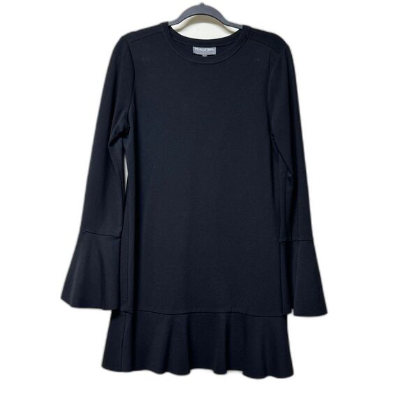 MICHAEL STARS Black Bell Sleeve Peplum Hem Long Sleeve Mini Dress, Sz M - Picture 2 of 9